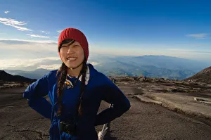 Japanese girl poses Mt Kinabalu, World Heritage Japanese girl poses Mt Kinabalu, World Heritage