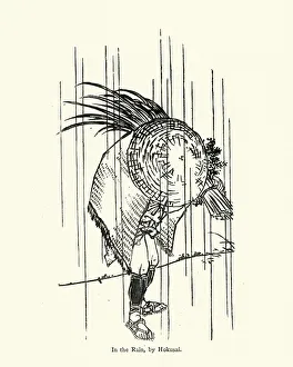 Japanese man harvestig in the rain, after Hokusai Japanese man harvestig in the rain, after Hokusai