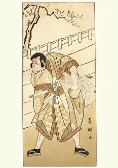 Japanese samurai warrior carrying a cockrel Japanese samurai warrior carrying a cockrel