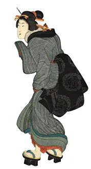 Japanese Woodblock Print of Walking Woman Japanese Woodblock Print of Walking Woman