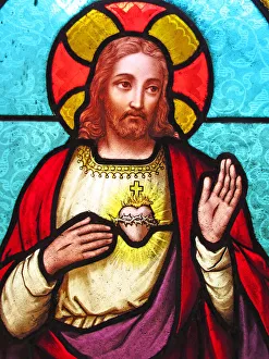 Jesus Christ depicted on an antique stained glass window Jesus Christ depicted on an antique stained glass window