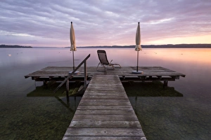 Jetty, early morning at the autumnal Lake Starnberg near Seeshaupt, Bavaria, Germany, Europe, PublicGround Jetty, early morning at the autumnal Lake Starnberg near Seeshaupt, Bavaria, Germany, Europe, PublicGround
