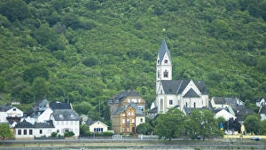 Kamp-Bornhofen and St Nikolaus Church on the River Rhine, Germany Kamp-Bornhofen and St Nikolaus Church on the River Rhine, Germany