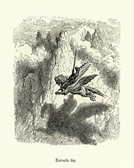 Knight flying on back of a hippogriff. Orlando Furioso Knight flying on back of a hippogriff. Orlando Furioso