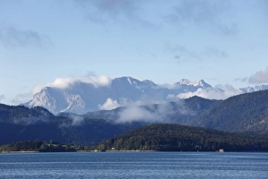 Lake Walchen with Karwendel Mountains and Wetterstein mountain range, Upper Bavaria, Bavaria, Germany, Europe Lake Walchen with Karwendel Mountains and Wetterstein mountain range, Upper Bavaria, Bavaria, Germany, Europe