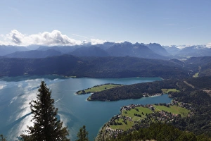 Lake Walchen and the town of Walchensee, Zwergern peninsula Lake Walchen and the town of Walchensee, Zwergern peninsula