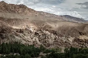 Ladakh Buddhist Monastery Prints: Landscape of Basgo Monastery