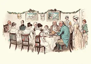 Large family enjoying a victorian christmas dinner Large family enjoying a victorian christmas dinner