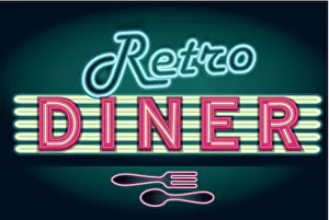 Late night retro Diner neon sign with cutlery Late night retro Diner neon sign with cutlery