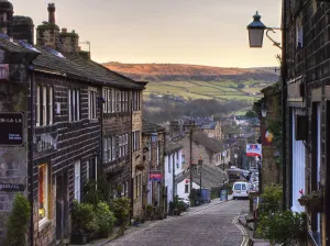 West Yorkshire Prints: Haworth Cobbled Street Print - A Yorkshire Village Scene