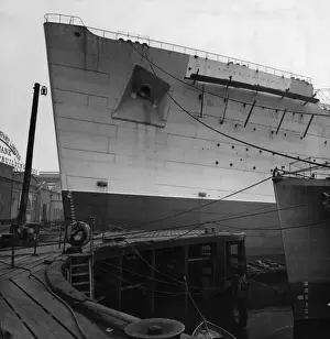 Prints of The bows of the new Cunard White Star liner Queen Mary during her construction at the John Brown and Co shipyard, Clydebank. (Photo by General Photographic Agency/Getty Images) John Brown Prints: Queen Mary Construction Print