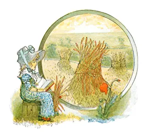 Little girl reading in a harvest field (Victorian illustration) Little girl reading in a harvest field (Victorian illustration)
