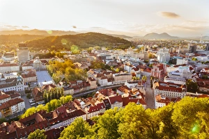 Ljubljana cityscape seen from above at sunset, Slovenia, EU Ljubljana cityscape seen from above at sunset, Slovenia, EU