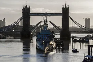 London Bridge and HMS Belfast in River Thames London Bridge and HMS Belfast in River Thames