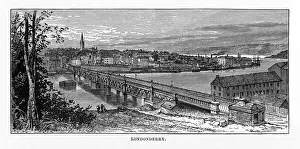 Londonderry, Derry, Donegal, Northern Ireland, Victorian Engraving, 1840 Londonderry, Derry, Donegal, Northern Ireland, Victorian Engraving, 1840