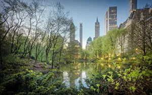 Looking East on the Duck Pond and Skyscrapers in Central Park Looking East on the Duck Pond and Skyscrapers in Central Park