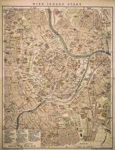 Prints of Antique map of Vienna from 1898 Map Prints: 1898 Vienna Inner City Antique Map Print
