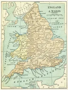 Wales Prints: 1875 England and Wales Map Print by James Monteith