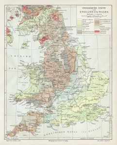 Geological Prints: Fine Art Storehouse Print of 1895 England and Wales Map