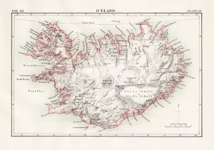 Prints of Encyclopedia Britannica 9th Edition Vol XII Philadelphia j.M. Stoddart and Co 1881 Iceland Prints: Iceland Map Print 1881 Encyclopedia Britannica