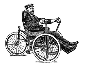 Man in a wheelchair with 3 wheels on white background Man in a wheelchair with 3 wheels on white background