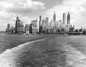 Manhattan City Skyline From NY Harbor, 1940s