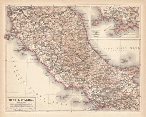 Map of Central Italy, lithograph, puplished in 1876 Map of Central Italy, lithograph, puplished in 1876