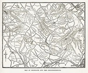 Map of the City of Bradgate, England Victorian Engraving, 1840 Map of the City of Bradgate, England Victorian Engraving, 1840