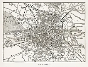 Map of the City of Dublin, Ireland Victorian Engraving, 1840 Map of the City of Dublin, Ireland Victorian Engraving, 1840