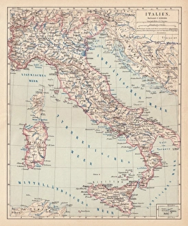 Map of Italy, lithograph, published in 1876 Map of Italy, lithograph, published in 1876