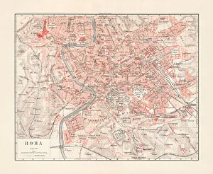 Map of Rome, capital city of Italy, lithograph, published 1897 Map of Rome, capital city of Italy, lithograph, published 1897