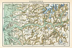 Map of Sognefjord Norway 1898 Map of Sognefjord Norway 1898
