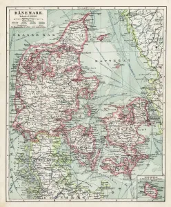 Denmark Map Print 1900 Meyers Atlas