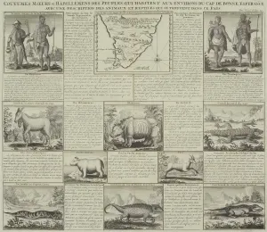 South African History Prints: Antique document and map