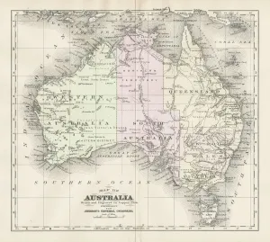 Wales Prints: 1893 Johnson's Universal Cyclopedia Australia Map Print