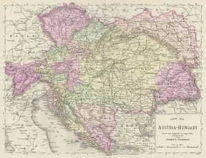 Prints of Johnsonas Universal Cyclopedia - Charles Kendall - New York 1893 Austria Prints: Austria Hungary Map Print 1893