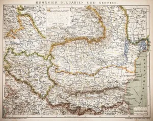Prints of Map of Rumania, Bulgaria, Serbia, Montenegro Map Prints: Historical Balkan States Map Print: Rumania, Bulgaria, Serbia, Montenegro