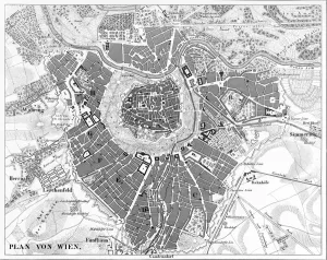 Prints of Engraved illustrations of a Map of the City of Vienna, Austria from Iconographic Encyclopedia of Science, Literature and Art, Published in 1851. Copyright has expired on this artwork Map Prints: Vienna Aerial Map Print (1851)
