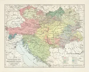 Prints of Ethnological map of the Austro-Hungarian Empire. Lithograph, published in 1897 Related Image Prints: Ethnological Map of the Austro-Hungarian Empire Print, 1897