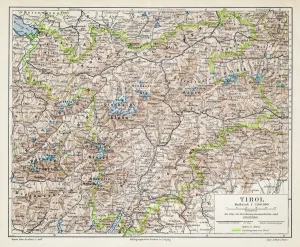 Prints of Meyers Konversations-Lexikon. Ein Nachschlagewerk des allgemeinen Wissens, 5th edition 17 volumes Bibliographisches Institut - Leipzig 1895-1897 Austria Prints: 1895 Meyers Konversations-Lexikon Tyrol Map Print