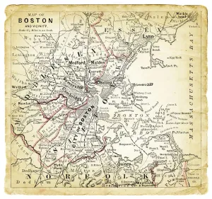 Antique City Maps Prints: Map of Boston 1887