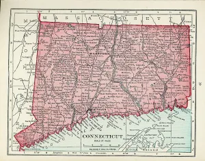 Vintage US Maps Prints: Map Of Connecticut