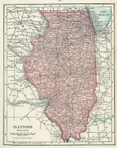 Vintage US Maps Prints: Map Of Illinois