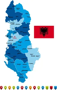 Albania Blue Print Map with Navigation Icons