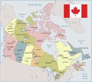 Colored Map Print of Canada, January 10, 2016