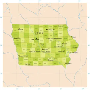 Map Illustration Prints: Highly Detailed Iowa Vector Map Print for Commercial Use