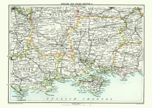 Prints of Antique Map of Map of South East England, showing Hampshire, Dorset, Wiltshire, and the Isle of Wight 1891 Dorset Prints: 1891 Antique Map Print of South East England