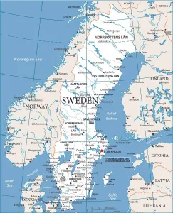 Map Illustration Prints: Sweden Vector Map Print - Detailed Illustration