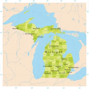 Map Illustration Prints: Highly Detailed Michigan Vector Map Print for Artistic Use