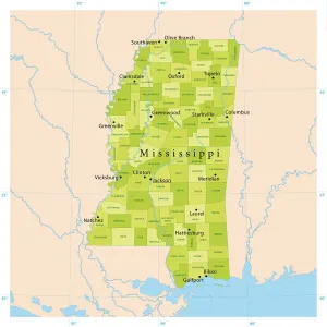 Map Illustration Prints: Highly Detailed Mississippi Vector Map Print